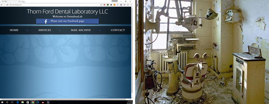 nad website equals bad business, bad business website on the left and a decrepit dentist office on the right