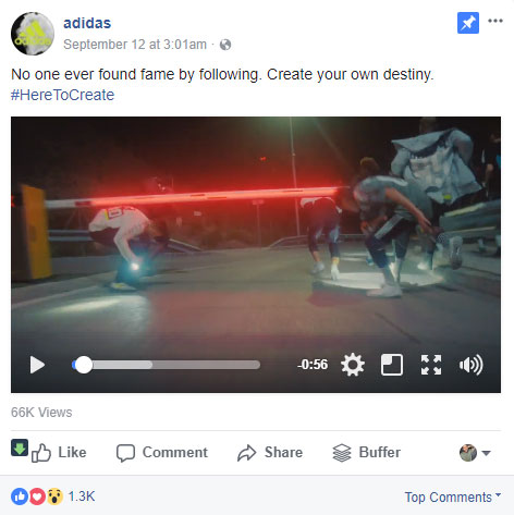 screen shot from the adidas facebook page showing a post example about following your destiny