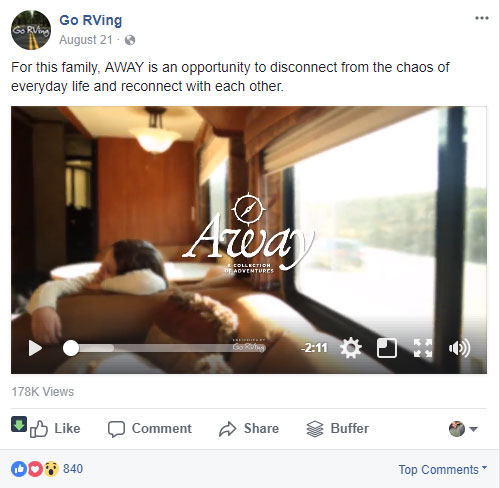 screen shot of a facebook post from the go rving facebook page