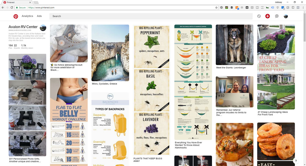 screen shot of the pinterest homepage for great places to find content for facebook