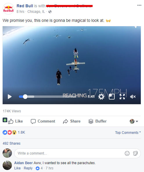 screen shot of a red bull facebook post for a social post 
