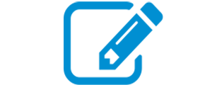 blue icon of paper and pen outline
